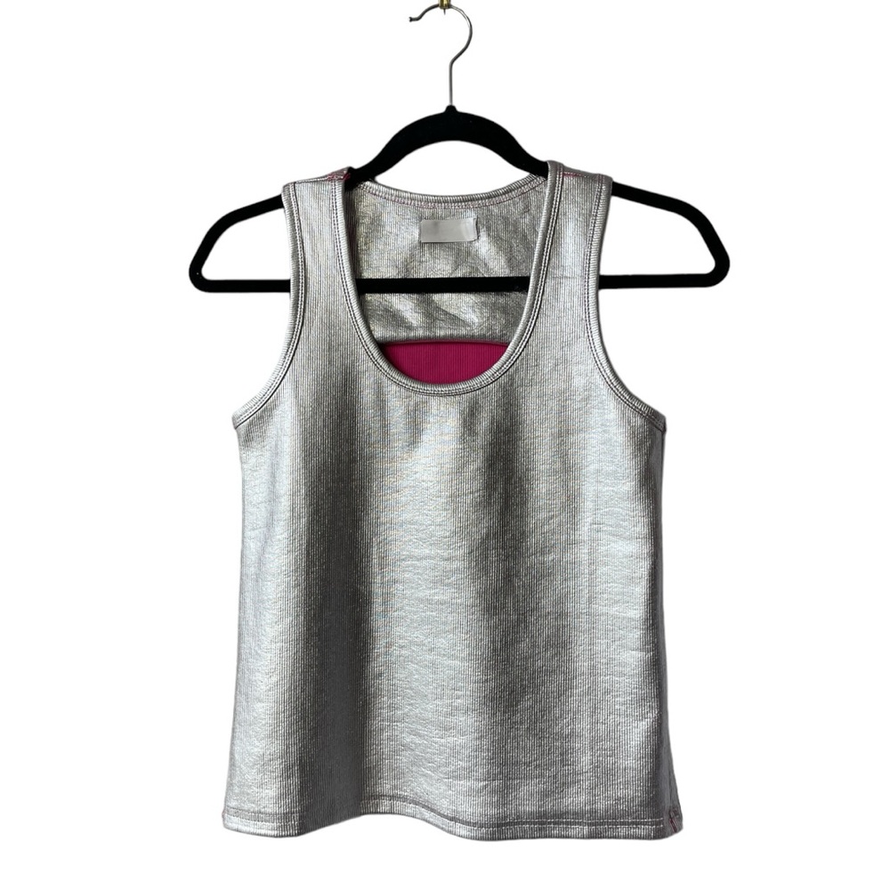 NWT Galita Silver / Pink Metallic Rib Knit Tank Top (Small)